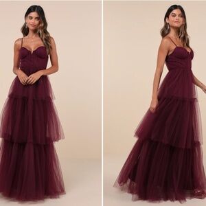 LULU's Prom Wedding Boho Sexy Flowy Elegant Tiered Ruffles Tulle Chic Dress